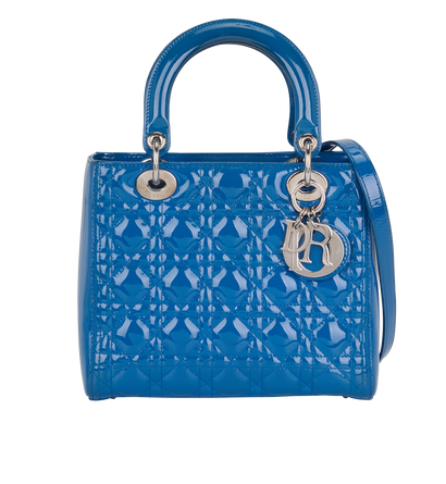Medium Lady Dior, &pound;1,200, Handbags, Blue, Patent Leather, Front view